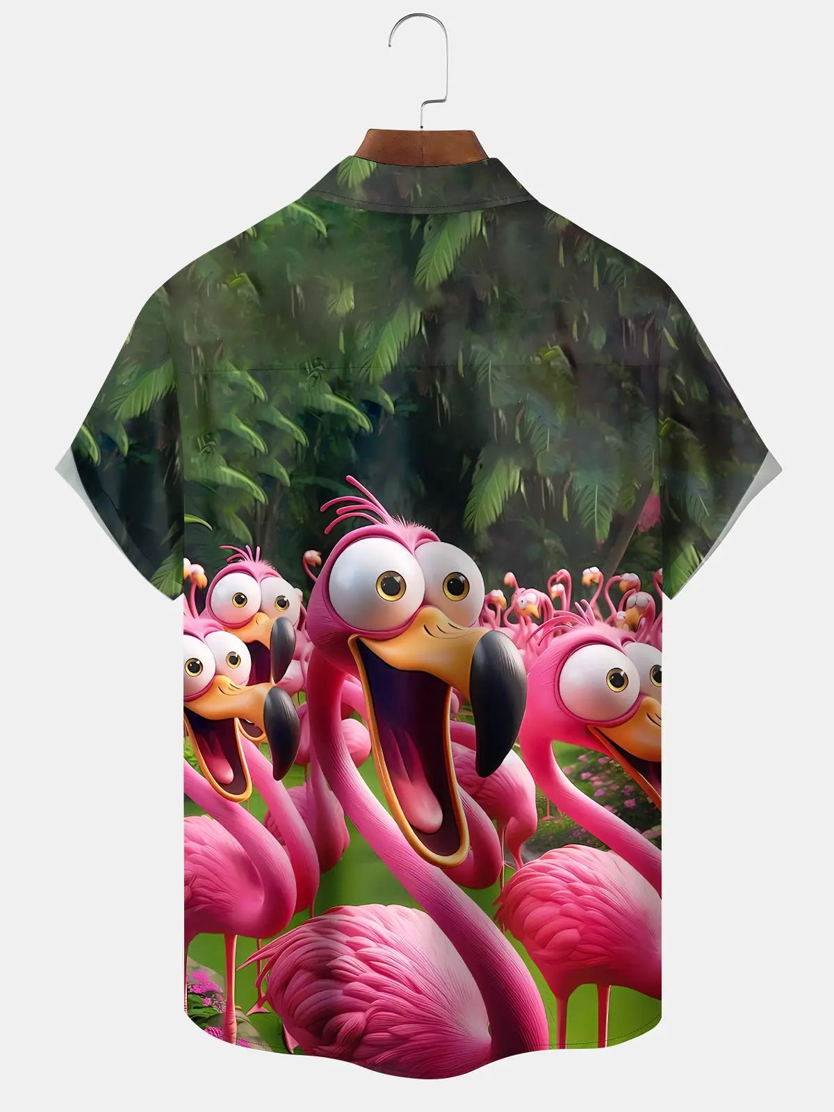 Vintage Hawaiian Beach Tropical Leaves Flamingo Cartoon Hawaiian Shirt