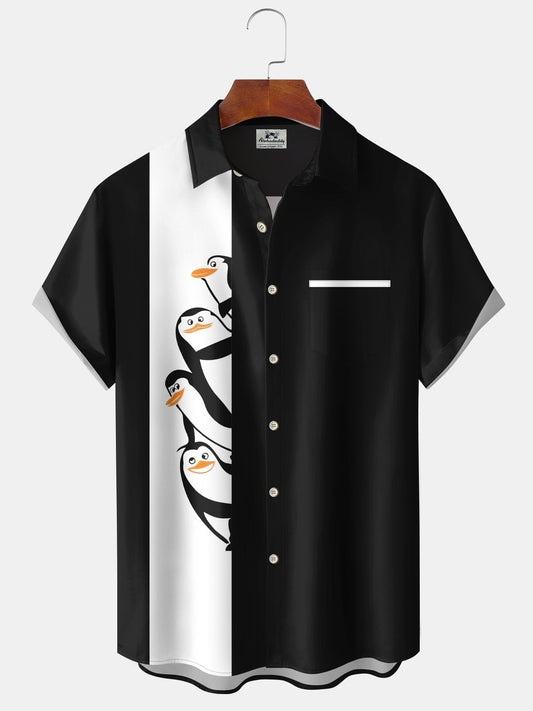 Hawaiian Shirt / Adults / S Vintage Hawaiian Cartoon Penguin Bowling Hawaiian Shirt