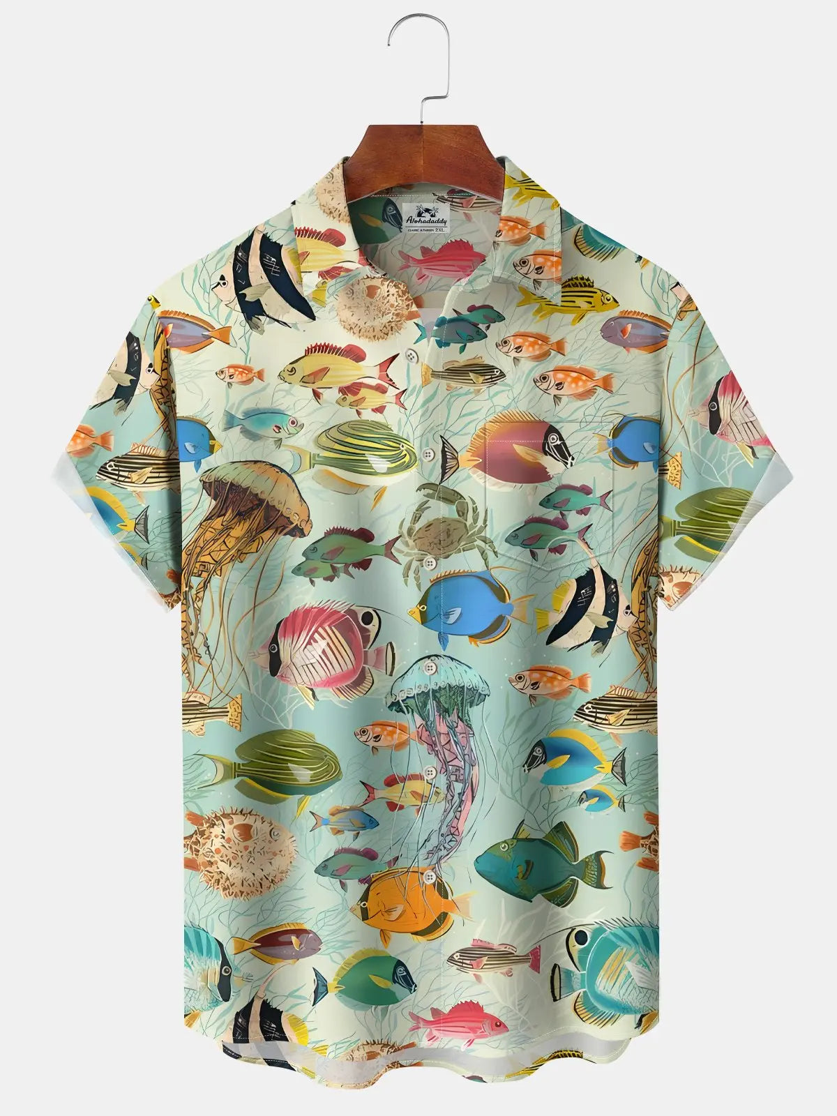Hawaiian Shirt / Adults / S Vintage Hawaiian Sea Life Tropical Fish Gradient Vacation Hawaiian Shirt