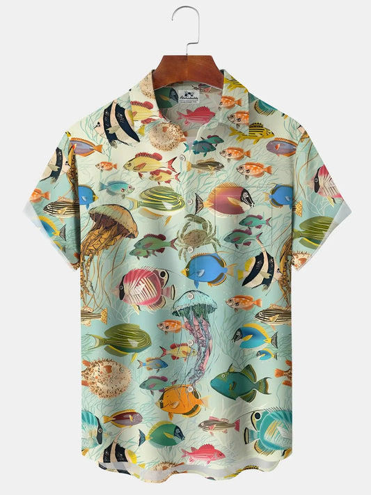 Hawaiian Shirt / Adults / S Vintage Hawaiian Sea Life Tropical Fish Gradient Vacation Hawaiian Shirt