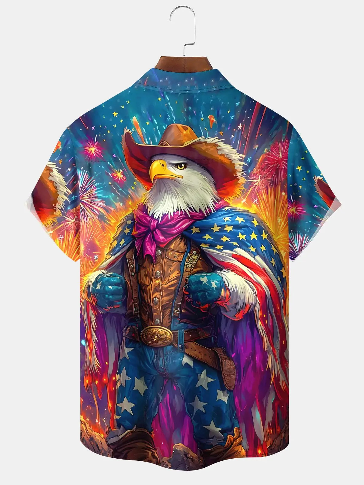 Vintage Holiday American Flag Eagle Independence Day Fireworks Hawaiian Shirt