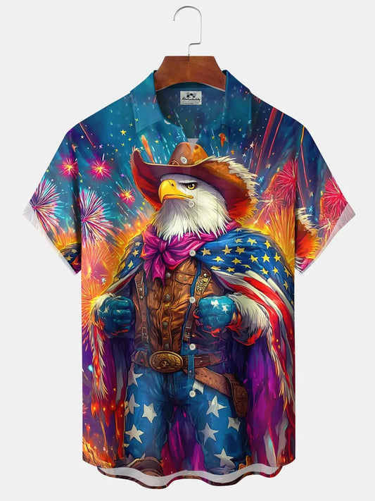 Hawaiian Shirt / Adults / S Vintage Holiday American Flag Eagle Independence Day Fireworks Hawaiian Shirt