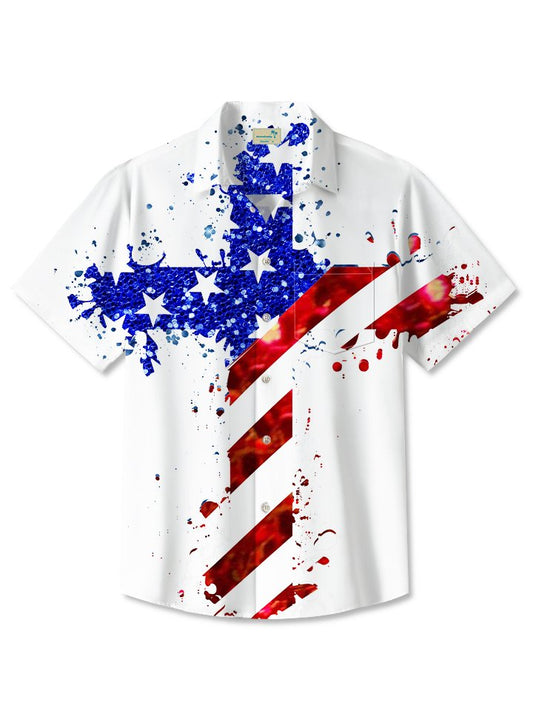 Hawaiian Shirt / Adults / S Vintage Holiday American Flag Independence Day Holiday Hawaiian Shirt Polyester Hawaiian Shirts