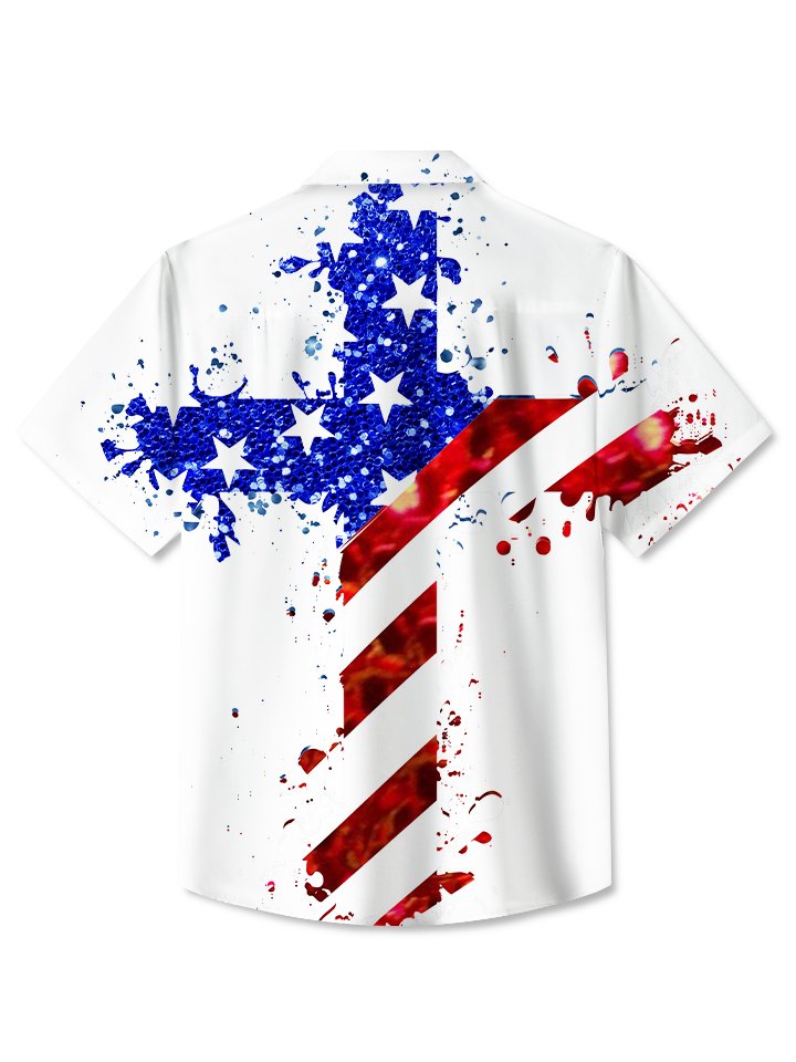 Vintage Holiday American Flag Independence Day Holiday Hawaiian Shirt Polyester Hawaiian Shirts