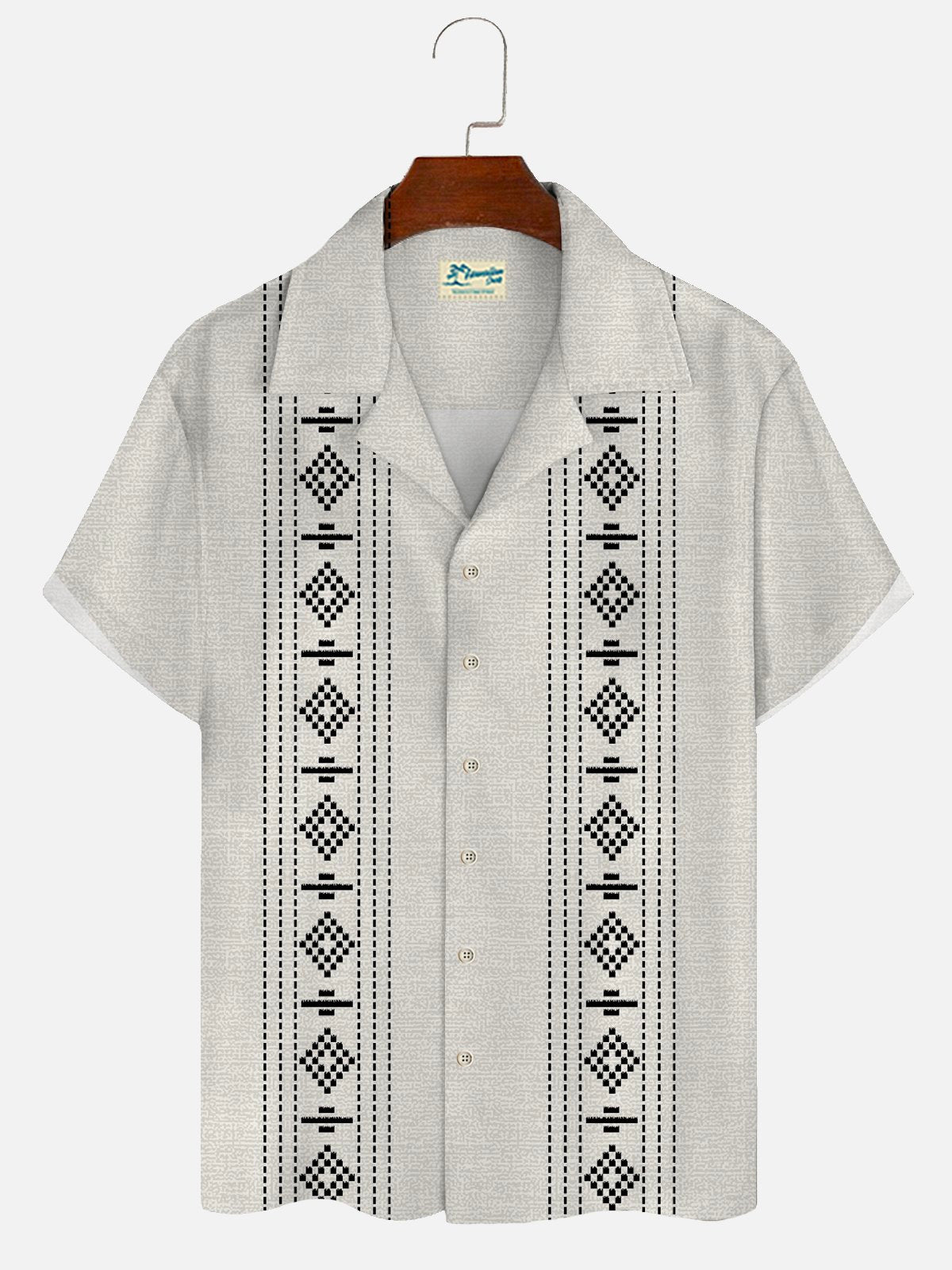 Vintage Holiday Beach Men's Guayabera Hawaiian Shirt Ethnic Geometric Art Bowling Hawaiian Shirt
