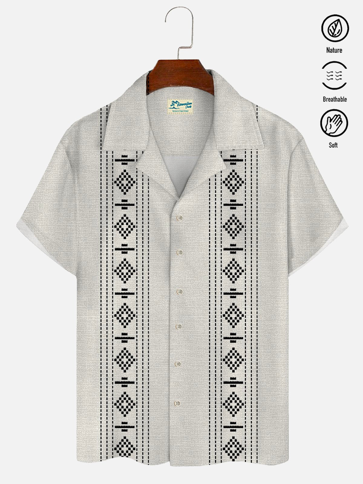 Hawaiian Shirt / Adults / S Vintage Holiday Beach Men's Guayabera Hawaiian Shirt Ethnic Geometric Art Bowling Hawaiian Shirt