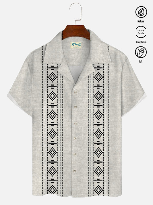 Hawaiian Shirt / Adults / S Vintage Holiday Beach Men's Guayabera Hawaiian Shirt Ethnic Geometric Art Bowling Hawaiian Shirt
