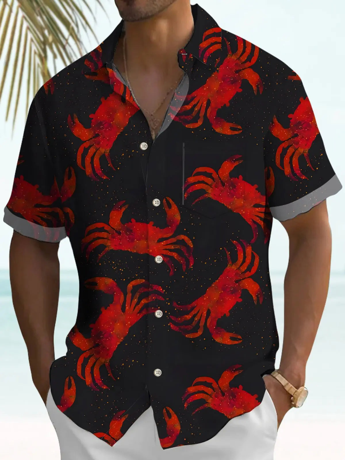 Vintage Holiday Mens Crab Sea Life Hawaiian Shirt