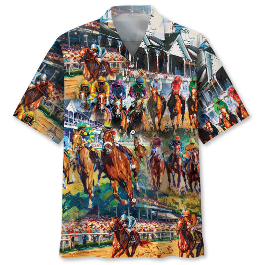 Hawaiian Shirt / Adults / S Vintage Horse Racing Art Hawaiian Shirt