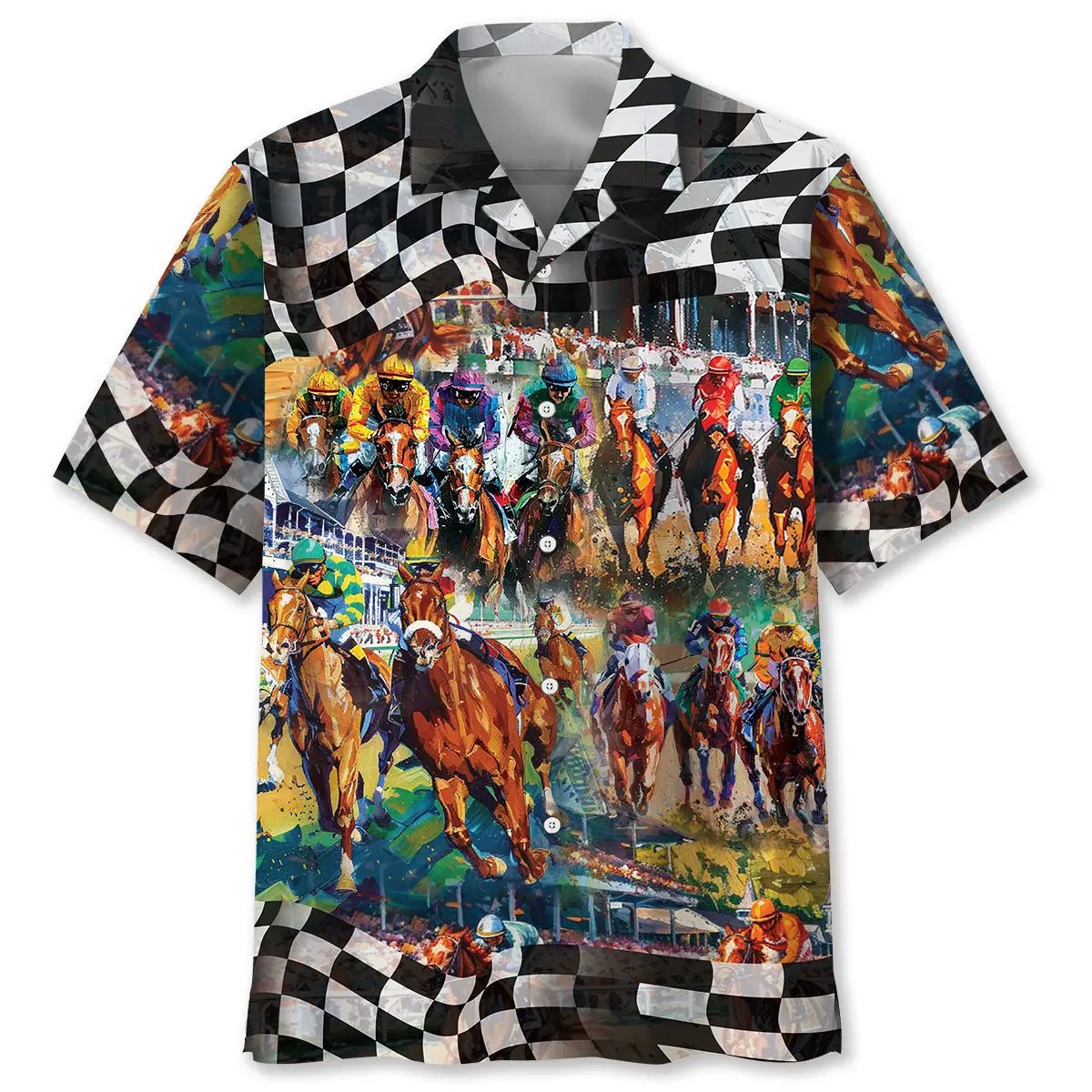 Hawaiian Shirt / Adults / S Vintage Horse Racing Checkered Hawaiian Shirt