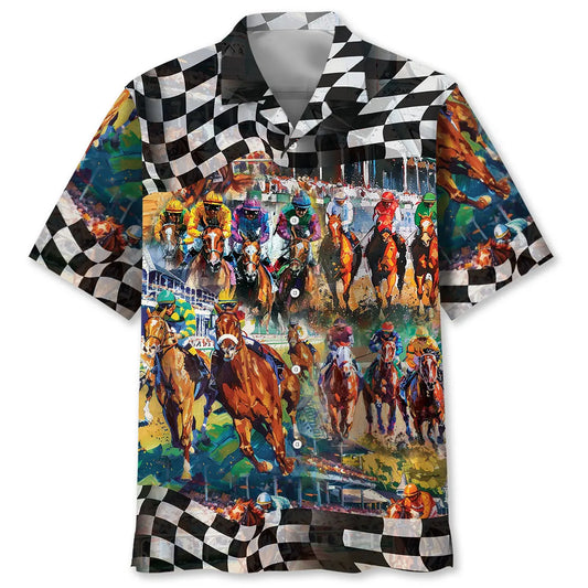 Hawaiian Shirt / Adults / S Vintage Horse Racing Checkered Hawaiian Shirt
