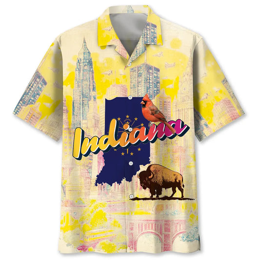 Hawaiian Shirt / Adults / S Vintage Indiana State Art Hawaiian Shirt
