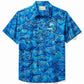 Vintage Japanese Blue Men's Hawaiian Shirt Stretch Easy Care Camp Shirt Big Tall