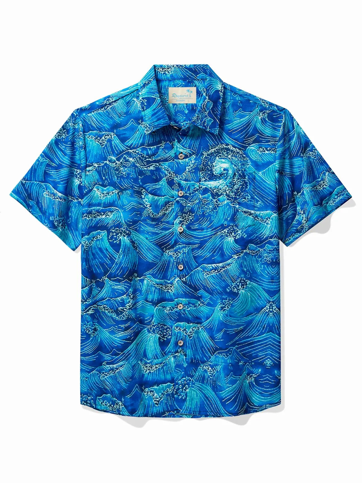 Vintage Japanese Blue Men's Hawaiian Shirt Stretch Easy Care Camp Shirt Big Tall