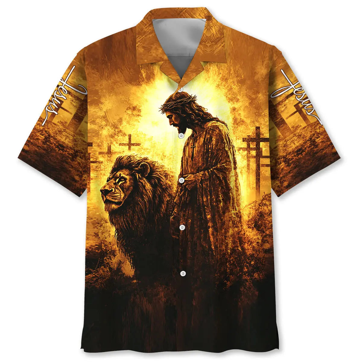 Hawaiian Shirt / Adults / S Vintage Jesus And Lion Art Hawaiian Shirt