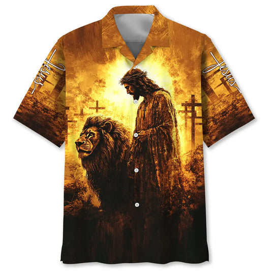 Hawaiian Shirt / Adults / S Vintage Jesus And Lion Art Hawaiian Shirt