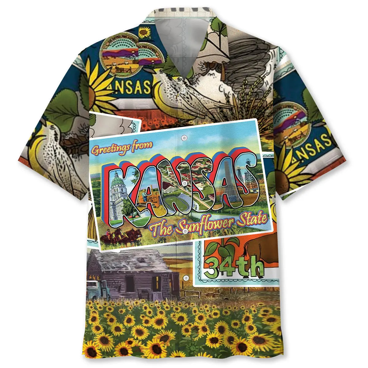 Hawaiian Shirt / Adults / S Vintage Postcard Kansas Hawaiian Shirt