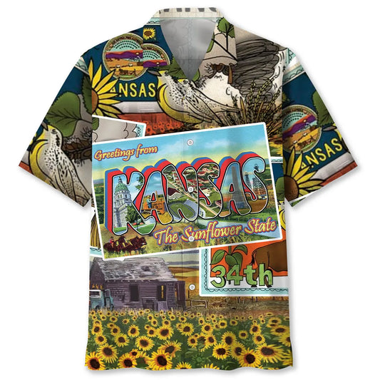 Hawaiian Shirt / Adults / S Vintage Postcard Kansas Hawaiian Shirt