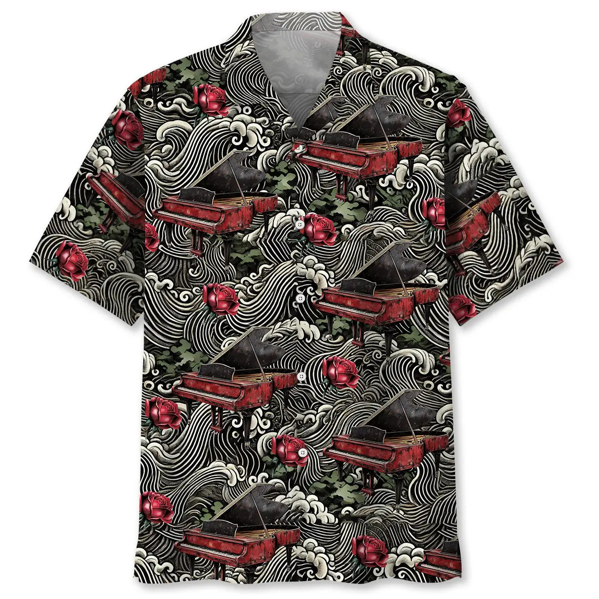 Hawaiian Shirt / Adults / S Vintage Red Grand Piano Rose Hawaiian Shirt