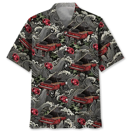 Hawaiian Shirt / Adults / S Vintage Red Grand Piano Rose Hawaiian Shirt