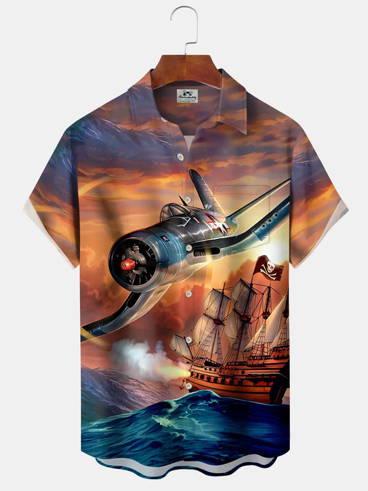 Hawaiian Shirt / Adults / S Vintage Sailing Ship Fighter Men's Hawaiian Shirt