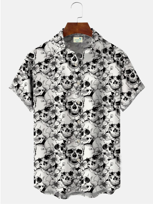 Hawaiian Shirt / Adults / S Vintage Skull Floral Plant Beach Men's Hawaiian Shirt