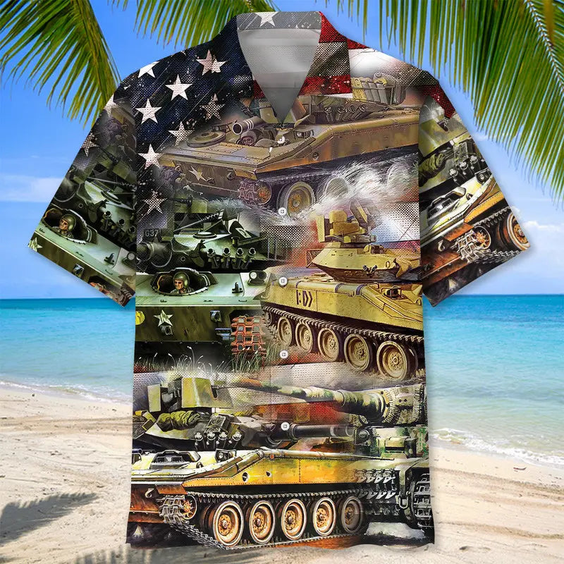 Vintage USA Military Vehicles Hawaiian Shirt