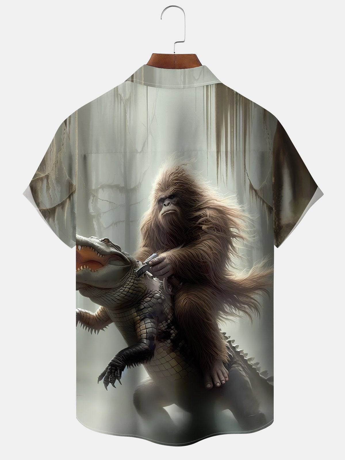 Vintage Vacation Dinosaur Bigfoot Forest Hawaiian Shirt