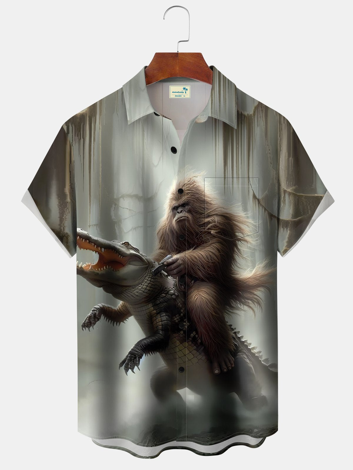 Hawaiian Shirt / Adults / S Vintage Vacation Dinosaur Bigfoot Forest Hawaiian Shirt