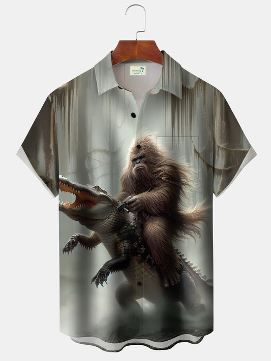 Hawaiian Shirt / Adults / S Vintage Vacation Dinosaur Bigfoot Forest Hawaiian Shirt