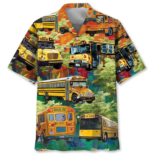 Hawaiian Shirt / Adults / S Vintage Water Color School Bus Hawaiian Shirt
