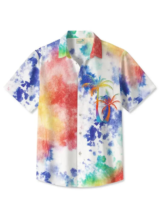 Hawaiian Shirt / Adults / S Vintage Watercolor Ombre Tie-dye Hawaiian Coconut Tree Hawaiian Shirt