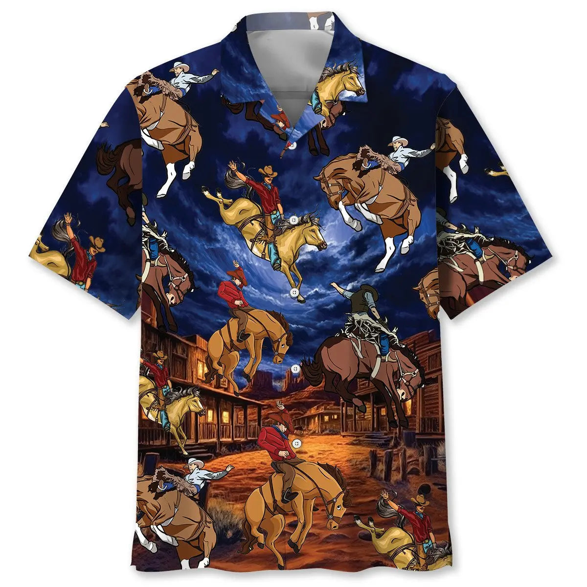 Hawaiian Shirt / Adults / S Vintage Wild West Night Cowboy Rodeo Show Hawaiian Shirt