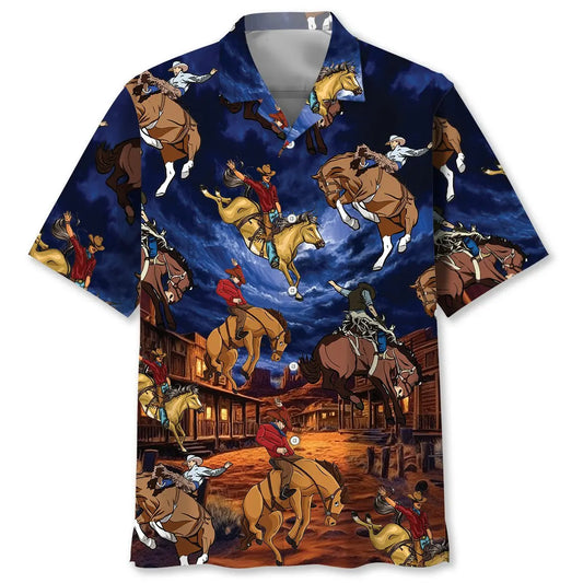 Hawaiian Shirt / Adults / S Vintage Wild West Night Cowboy Rodeo Show Hawaiian Shirt