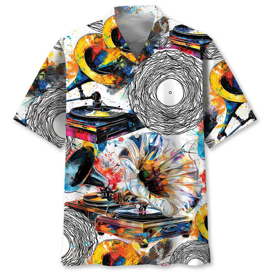 Hawaiian Shirt / Adults / S Vinyl Record Abstract Hawaiian Shirt