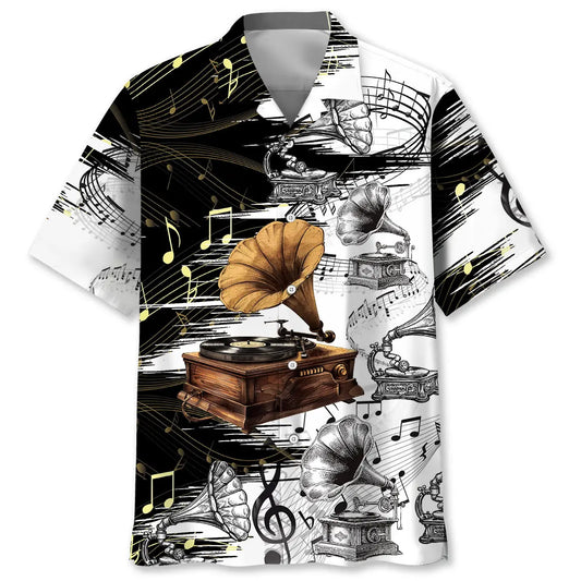 Hawaiian Shirt / Adults / S Vinyl Record Old Gramophone Hawaiian Shirt