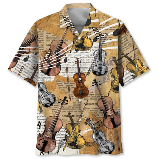 Hawaiian Shirt / Adults / S Violin Vintage Newspaper Hawaiian Shirt