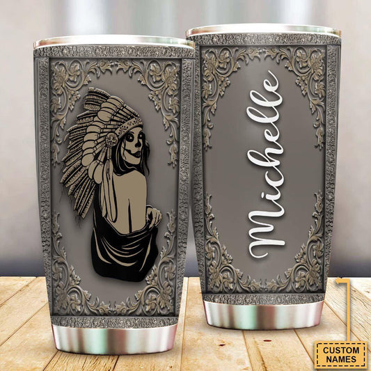 Native Girl Skull Personalized 20 Oz Tumbler For Hot Cold Drinks And Travel