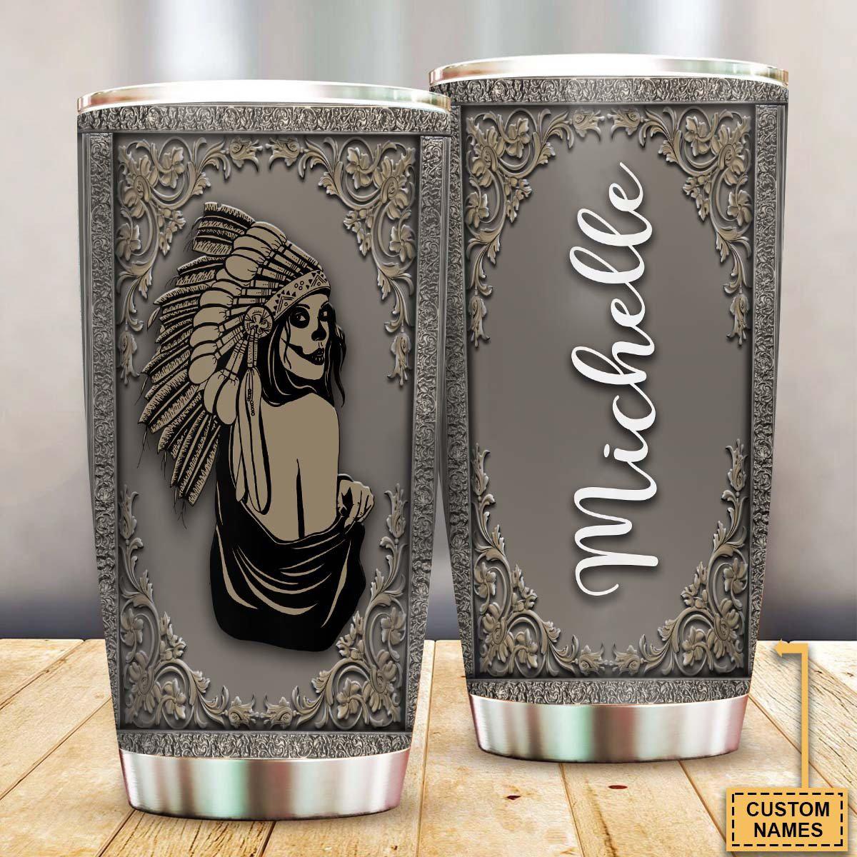Native Girl Skull Personalized 20 Oz Tumbler For Coffee Travel And Daily Use