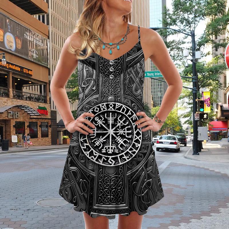 Cool Viking Summer Vibes – Women's Summer Sleeveless V-Neck Camisole Dress