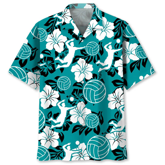Hawaiian Shirt / Adults / S Volleyball Hibiscus Blue Hawaiian Shirt