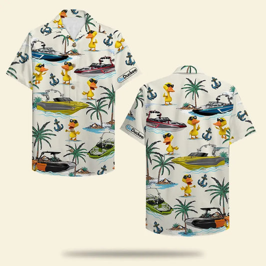 Hawaiian Shirt / Adults / S Wakeboarding Duck Unisex Hawaiian Shirt Aloha Shirt Summer Vibe Wakeboard Boat &amp; Duck Pattern