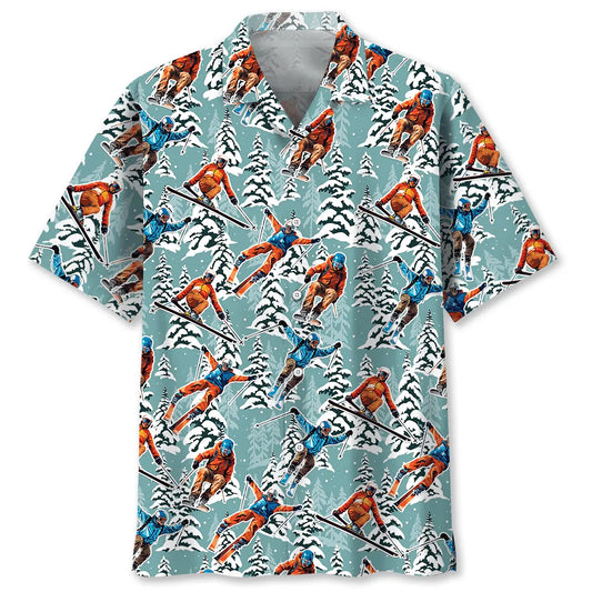 Hawaiian Shirt / Adults / S Winter Skiing Hawaiian Shirt Men