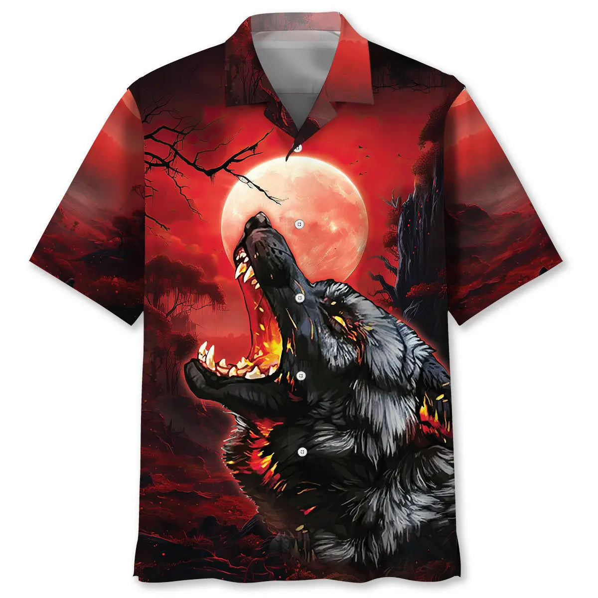 Hawaiian Shirt / Adults / S Wolf Red Moon Hawaiian Shirt
