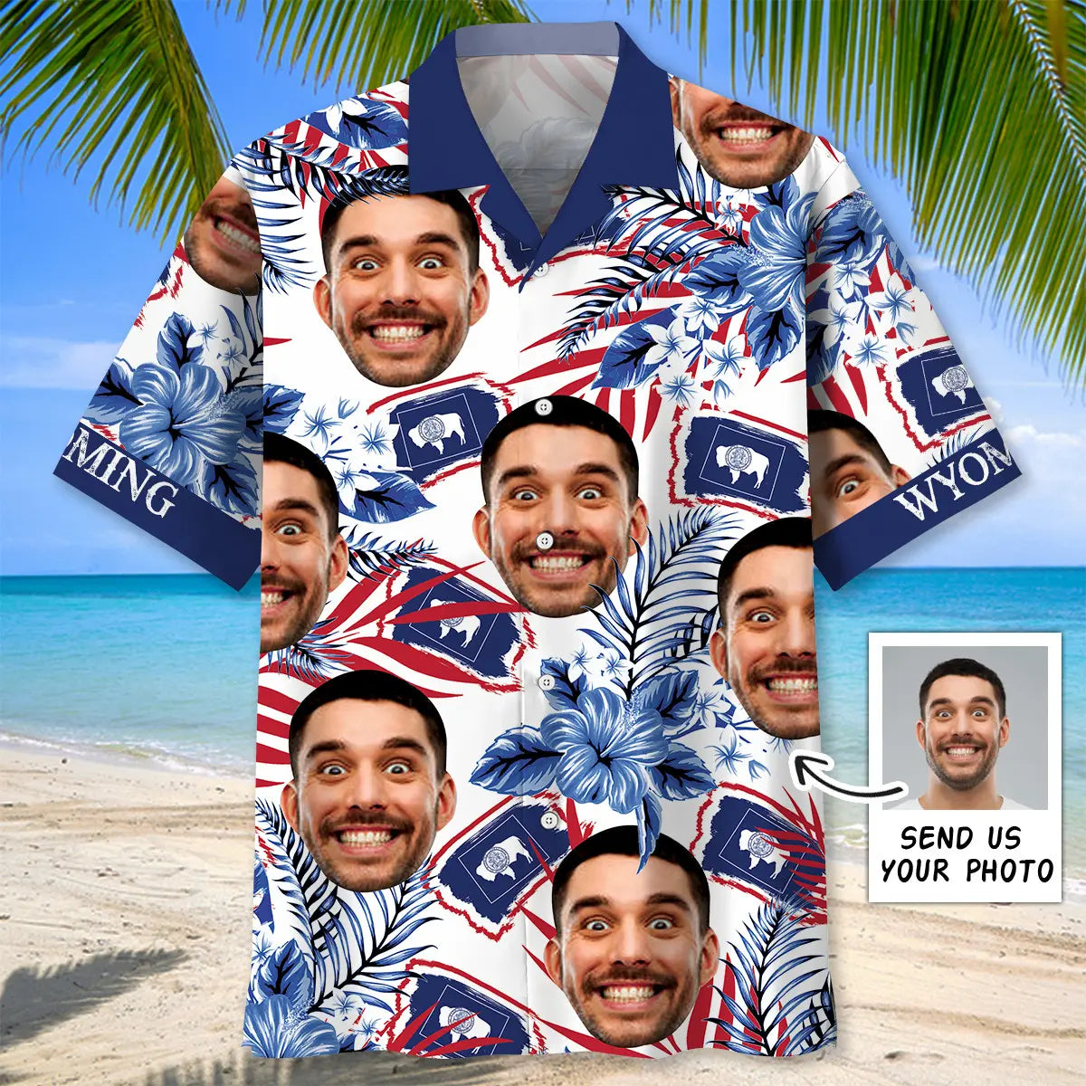 Wyoming State Custom Photo Face Hawaiian Shirt