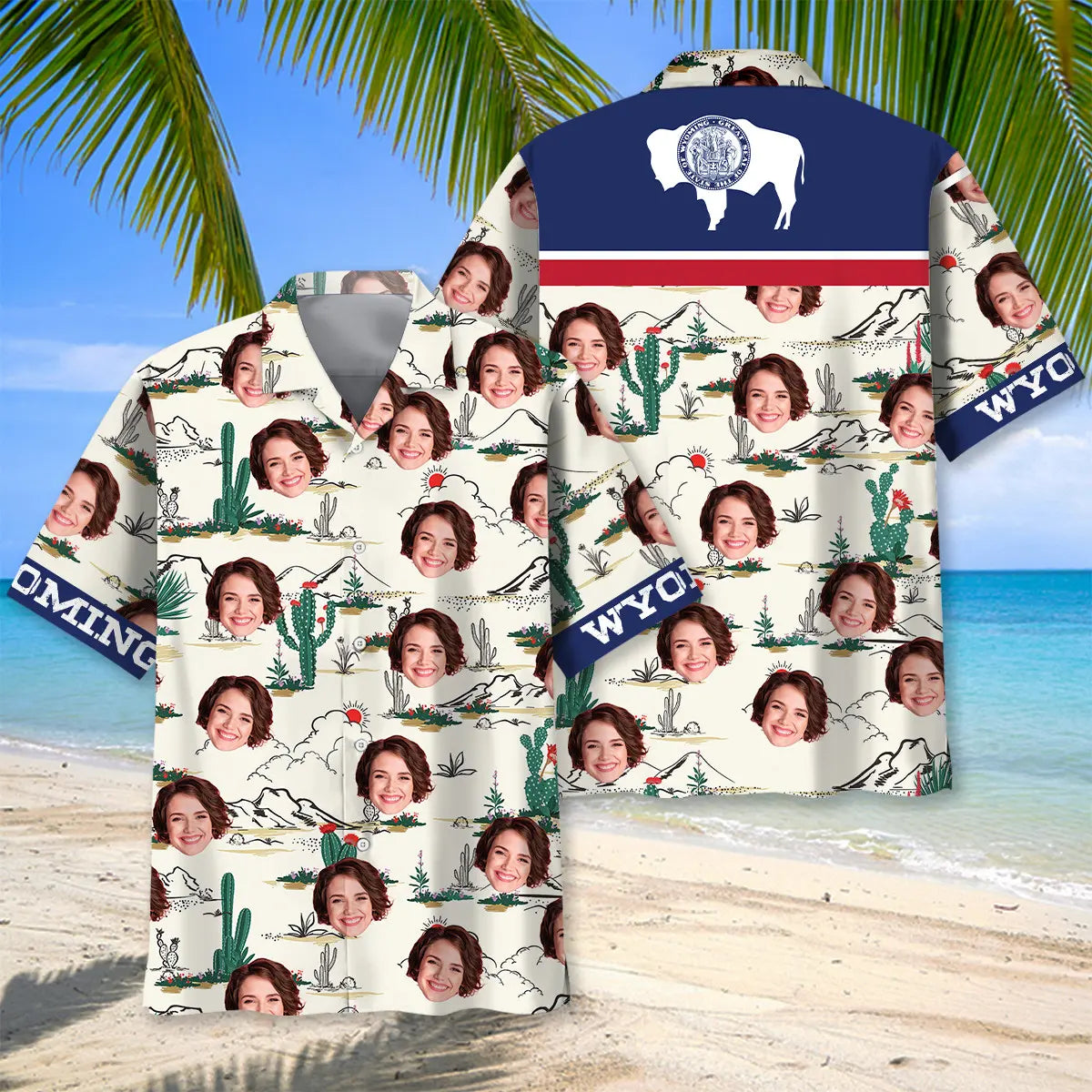 Wyoming State Hawaiian Shirt Custom Photo Girl Friend Wife
