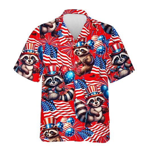 Hawaiian Shirt / Adults / S Raccoon 4th of July American Flag Unisex Hawaiian Shirt Aloha Shirt