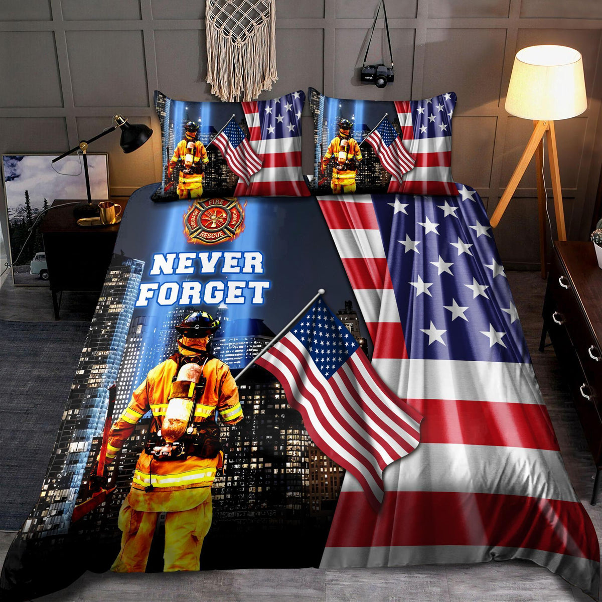 Firefighter Never Forget Bedding Cover For Firefighter Bedroom Decor
