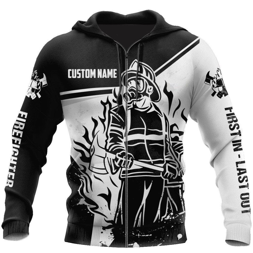 Firefighter Black White Personalized - 3D Hoodie