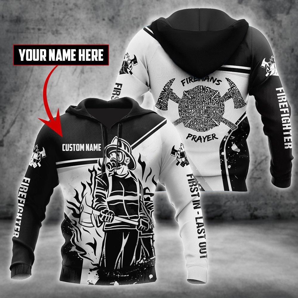 Firefighter Black White Personalized - 3D Hoodie